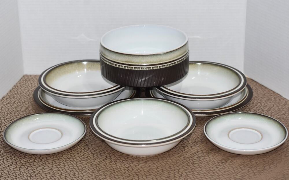 8pc DENBY RONDO Stoneware Studio Pottery Bowls Plates DISCONTINUED Dinnerware